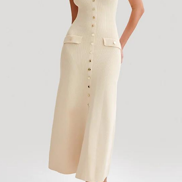 robe-droite-boutonnee-devant Beige / S