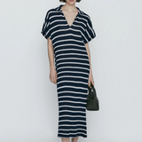 Robe droite col V Bleu / XS