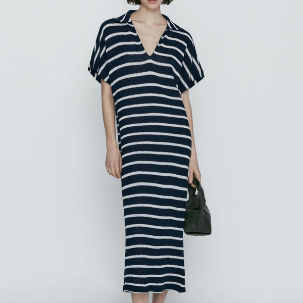 Robe droite col V Bleu / XS