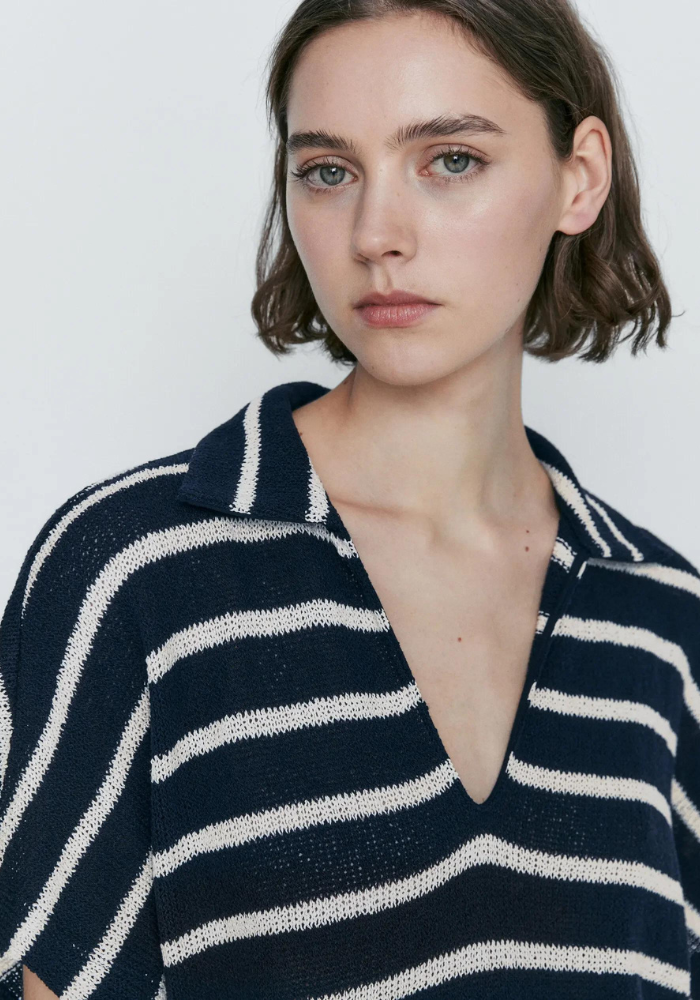 Robe droite col V polo