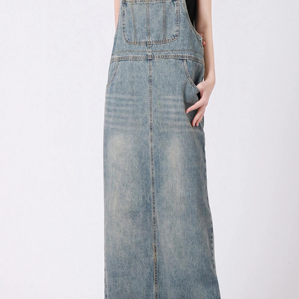 robe-longue-droite-bretelle Bleu / S