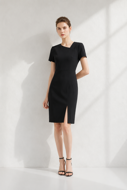 Robe droite noire chic court