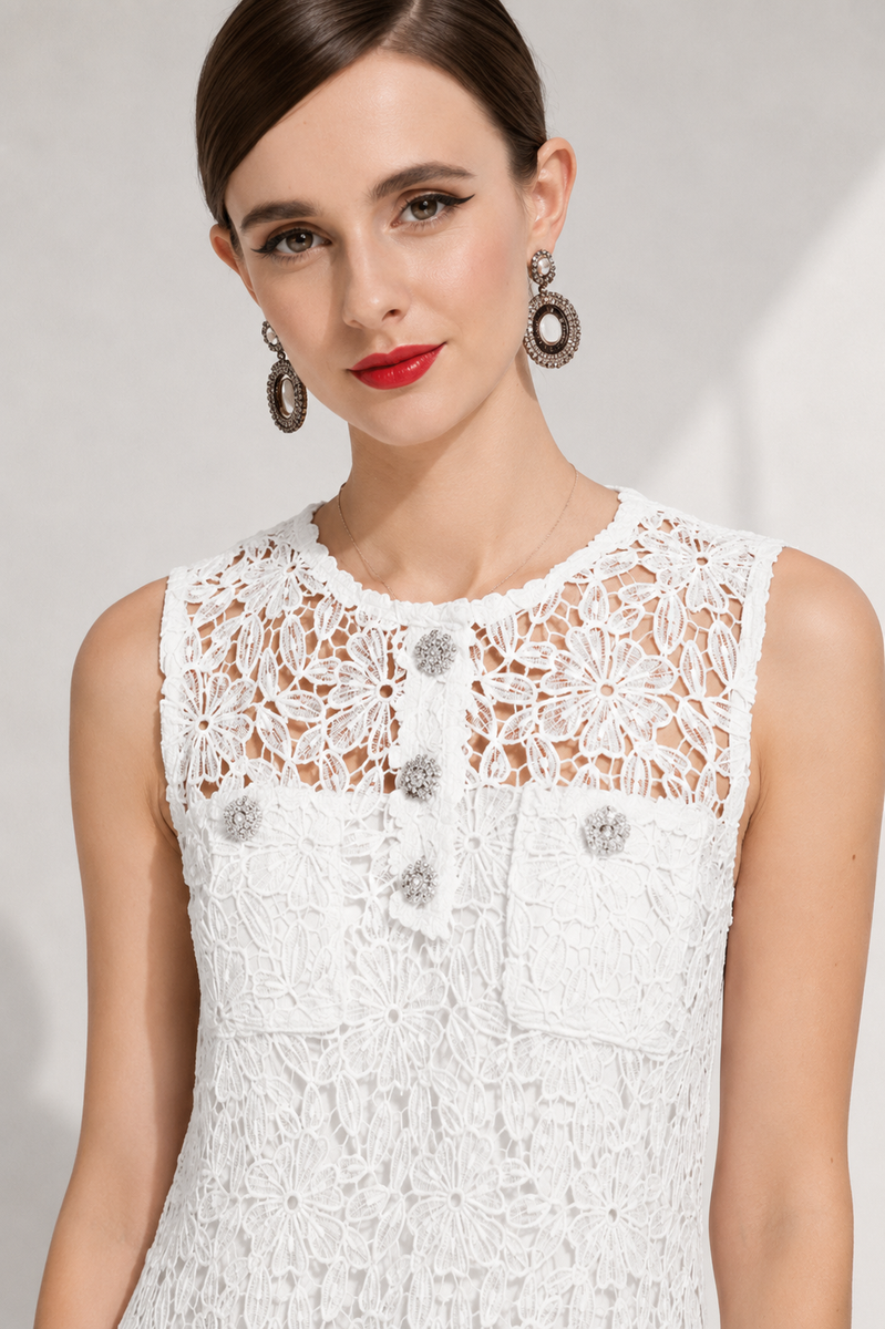 Robe blanche dentelle courte droite