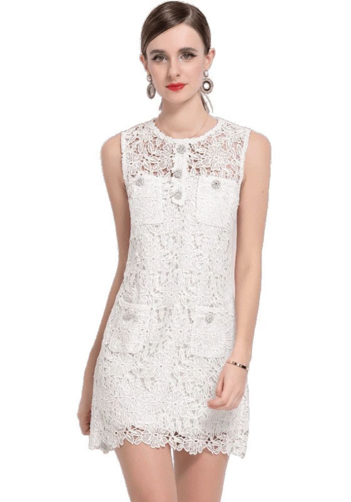 Robe blanche dentelle courte droite