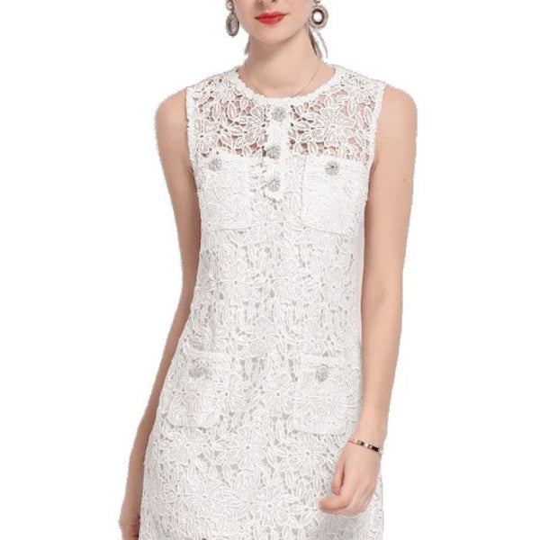 Robe blanche dentelle courte droite