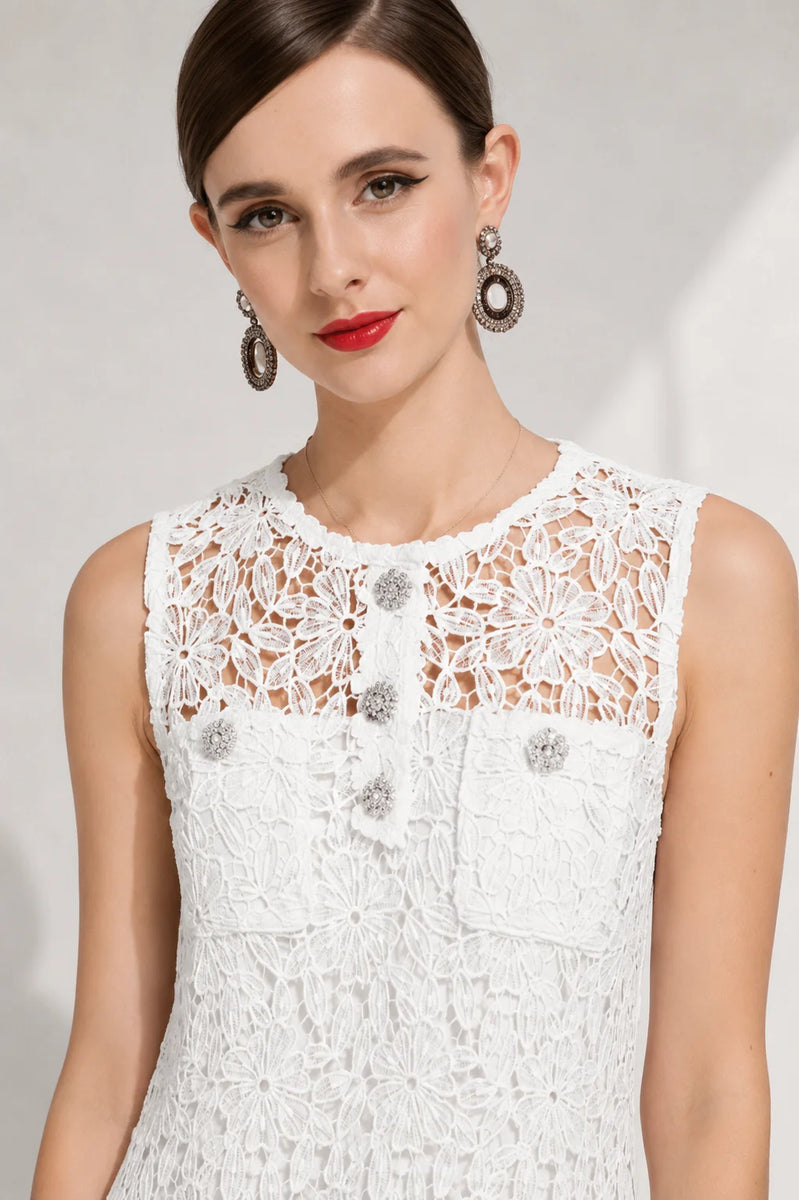 Robe Blanche Dentelle Courte Droite