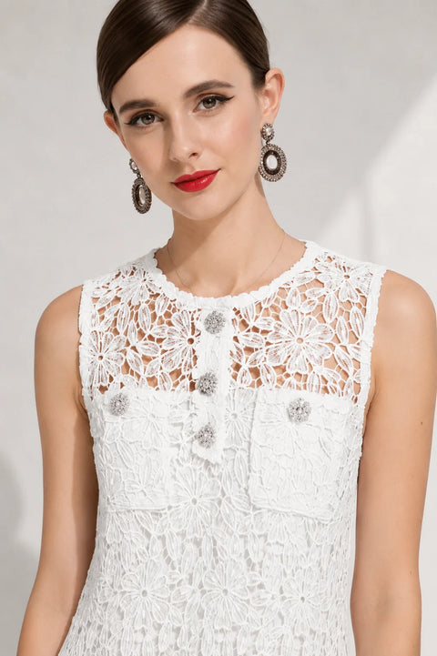 Robe Blanche Dentelle Courte Droite