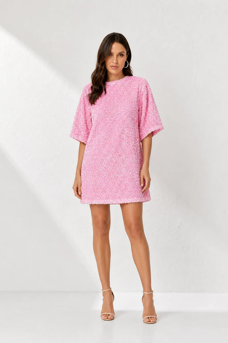 Robe droite à paillette Rose / S