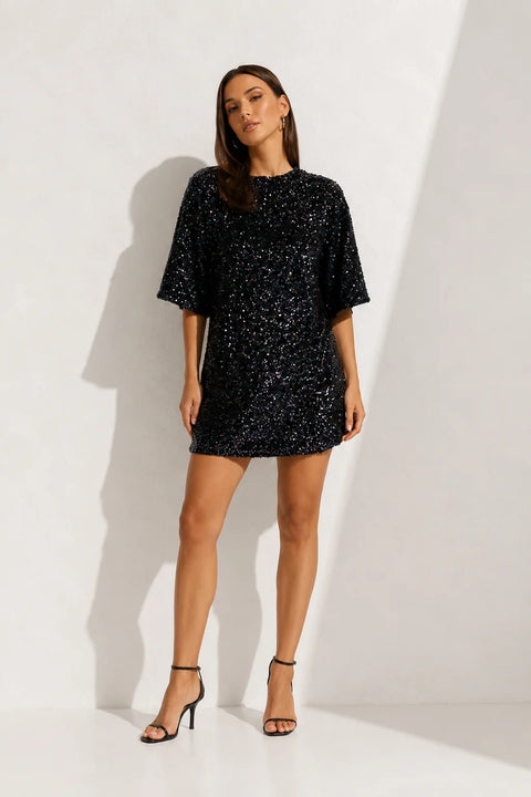 Robe droite à paillette Noir / S