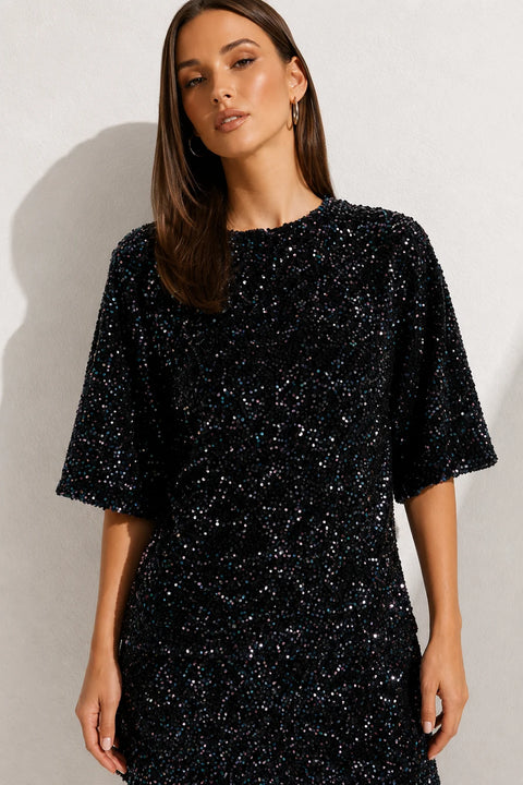 Robe droite à paillette
