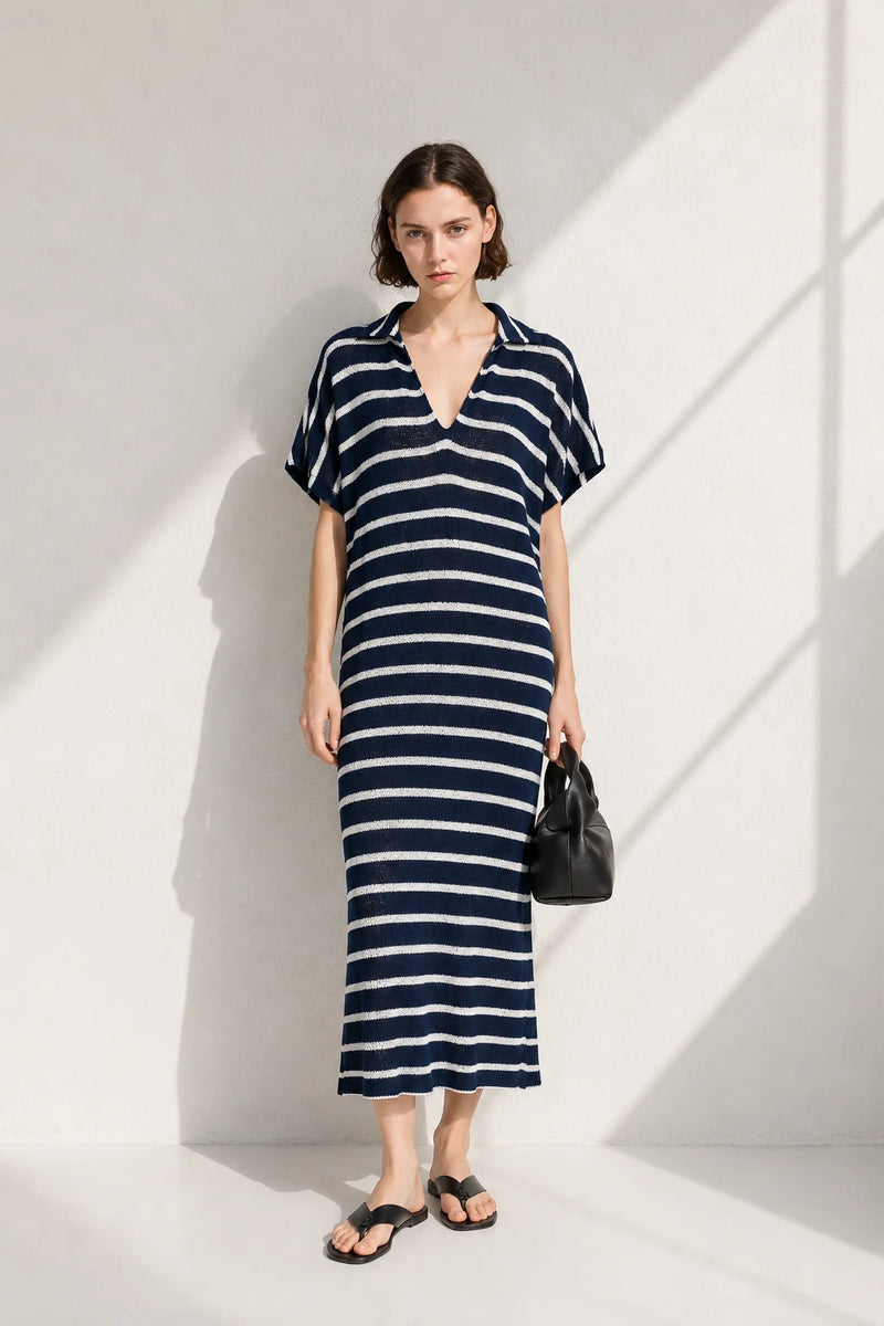 Robe droite col V Bleu / XS