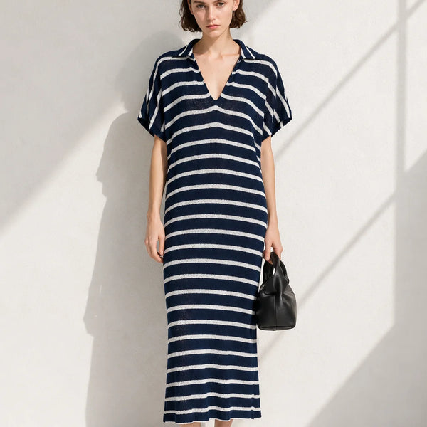 Robe droite col V Bleu / XS