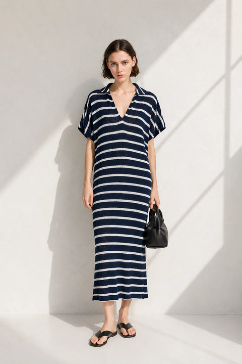 Robe droite col V Bleu / XS