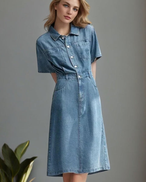 Robe droite en jean denim femme