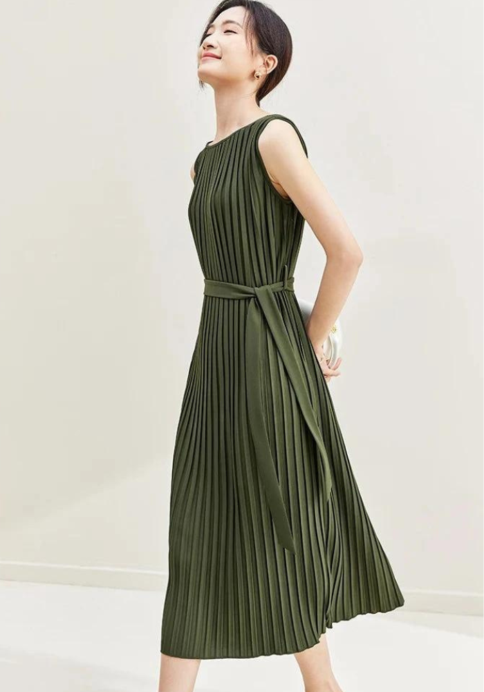 Robe droite verte mi longue