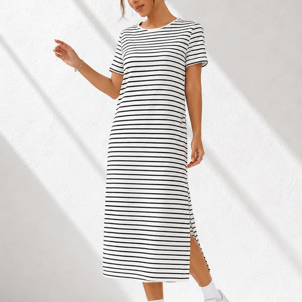 Robe Tee Shirt Droite Blanc et noir / XS