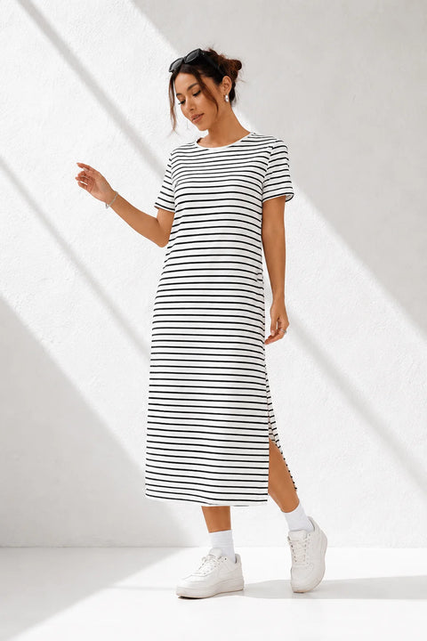 Robe Tee Shirt Droite Blanc et noir / XS